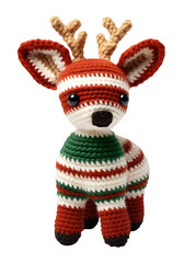Cute reindeer, cloth doll, Christmas, make from knitting, dicut, isolated background.