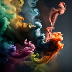 Smokes of multiple colors like red, blue, yellow, green, brown, purple evolving from the left side background.