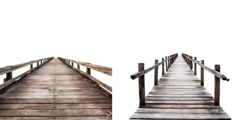 Set of Wooden Pier: Uncomplicated Quay Made from Lumber Boards, Isolated on Transparent Background, PNG - obrazy, fototapety, plakaty