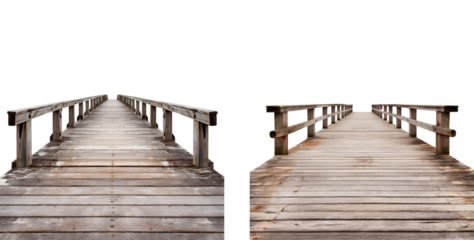 Set of Wooden Pier: Elementary Embankment Formed from Wood Boards, Isolated on Transparent Background, PNG