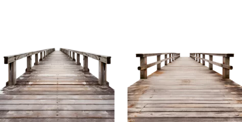 Foto op Plexiglas Set of Wooden Pier: Elementary Embankment Formed from Wood Boards, Isolated on Transparent Background, PNG © Only Best PNG's