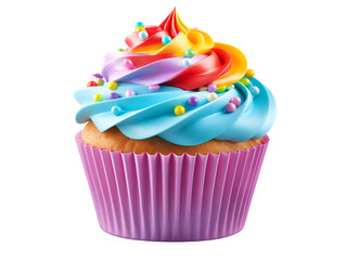 Vibrant Rainbow Cupcake, isolated on a transparent or white background