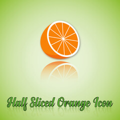 Half Slices Orange Fruit Icon With Line Green Background