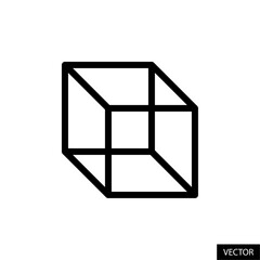 Geometric cube shape vector icon in line style design for website, app, UI, isolated on white background. Editable stroke. Vector illustration.