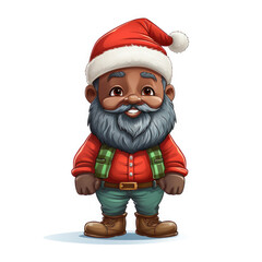 Cartoon illustration of an African American Christmas gnome on a white background