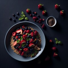 yogurt with strawberries created with Generative AI technology