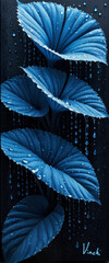 blue leaves in rain