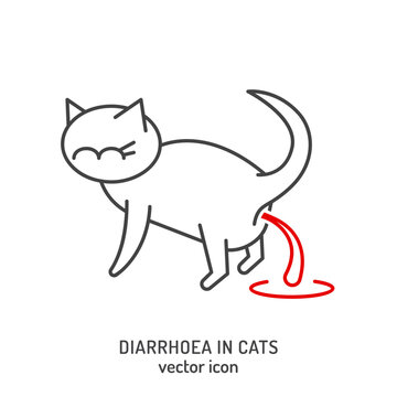 Diarrhea in cats. Linear icon, pictogram, symbol. Common disease.