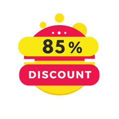 85 percent discount label design. Banner discount promotion announcement for advertising, business. Modern vector.