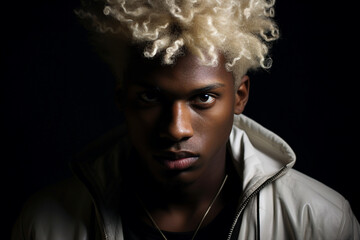 Fototapeta premium AI generated image of fashionable man isolated on dark background