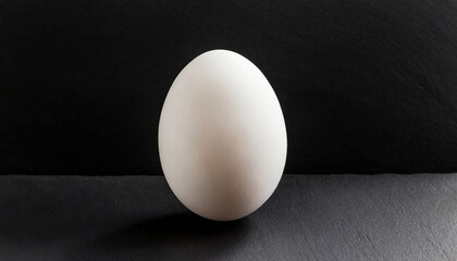 Single, chicken egg on a black background with copy space