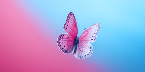 Pink Butterflies On A White Background, Butterfly Simple Solid Color Background, Colorful beautuful butterflies on pastel pink background with copy space , generative AI