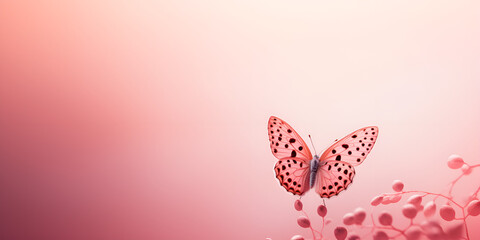 Pink butterflies against a pink background, Art abstract background with butterfly, Dreamy Pink Butterfly Flowers And Grass Lines Background, generative AI


