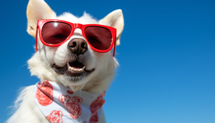 Cute dog wearing sunglasses enjoys summer vacation generated by AI