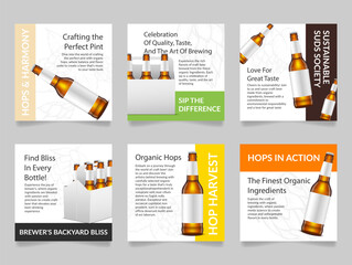 Craft beer advertising mockup brewery shop store promo poster design template set vector