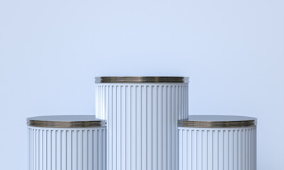 3 blue-tone fluted column podium.
