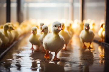 Adorable Ducklings in a Rustic Poultry Setting - obrazy, fototapety, plakaty