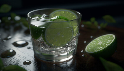 Refreshing mojito cocktail with lime, citrus fruit, and mint leaf generated by AI