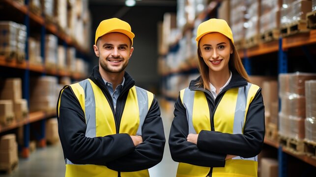 Young man wearing a safety helmet while training as an apprentice in the logistics profession