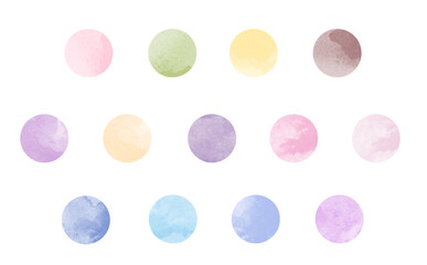 水彩風なパステルカラーの丸い水玉素材セット