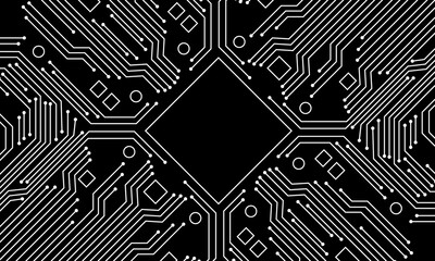 White circuit line technology pattern on black background vector