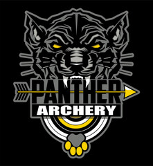 archery team design with panther mascot for school, college or league sports