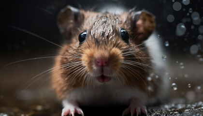 Fluffy guinea pig wet nose and whiskers in close up portrait generated by AI