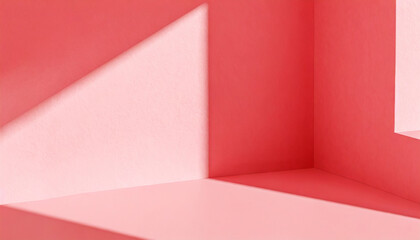 Light soft minimal background mockup for product presentation. Corner of room with shadows with delicate light red color