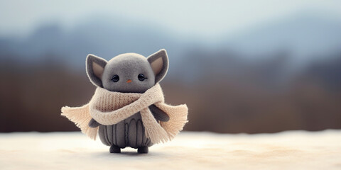 minimalist cute Bat toy blurred background