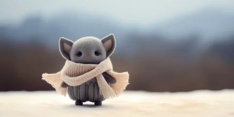 Tuinposter minimalist cute Bat toy blurred background © busra