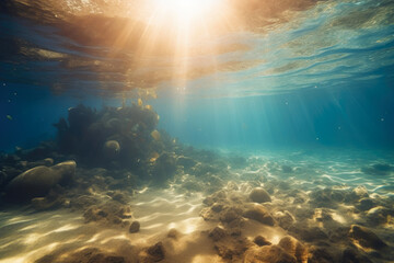 Fototapeta na wymiar Sunlit Serenity: Rays Painting the Ocean Floor