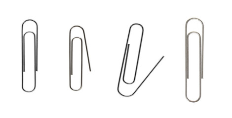 realistic metal paper clips on transparent background