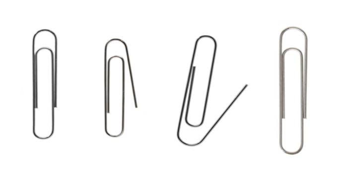 realistic metal paper clips on transparent background