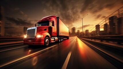 Efficient and reliable transportation  classic american truck with heavy load on busy highways