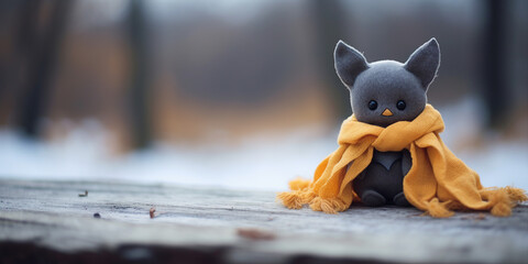 minimalist cute Bat toy blurred background