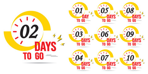 Days countdown banner. Web banner 1 to 9 numbers and days to go text. Set of last offer banners. Last minute offer or sale countdown banner. Promotion sale banner. Days count. Vector