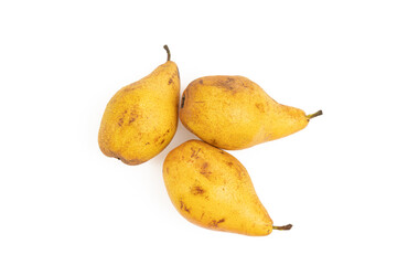 Pears on a white background, top view