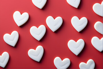 white hearts on red background, red hearts background, valentines background
