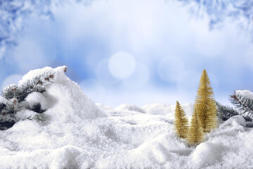 Fototapeta na wymiar Winter landscape of snow and frost with empty space for your decoration. 