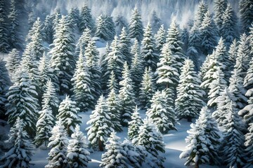 A cluster of evergreen trees adorned with freshly fallen snow