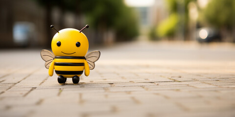 minimalist cute Bee doll nervous on the sidewalk - Powered by Adobe