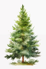 Watercolor illustration of a simple green spruce. Christmas, Happy new year, Holiday, 
