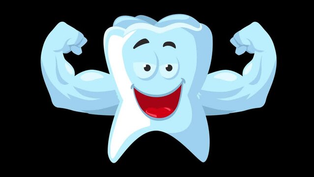 Dental and health-related concepts with this hilarious cartoon animation of a tooth flexing its muscles like a bodybuilder. This image adds a fun twist to dental care