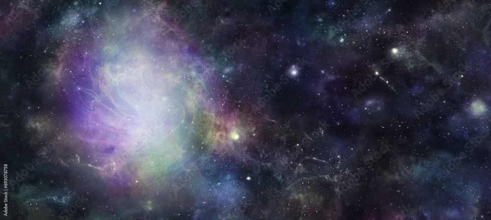 Canvas Prints dark deep space with multicoloured plasma mist background - wide outer space sky with stars, planets