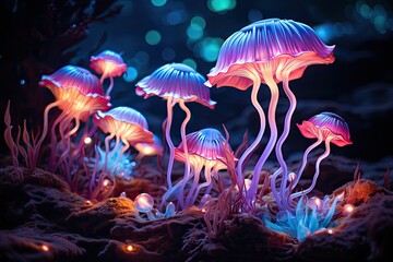 Bio luminescent mushrooms light the path