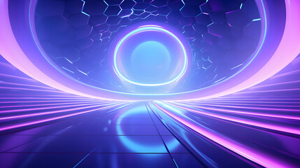 3d rendering of purple and blue abstract geometric background. Scene for advertising, technology, showcase, banner, game, sport, cosmetic, business, metaverse. Sci-Fi Illustration. Product display