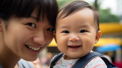 a Singaporean infant's adorable attempt at imitating the expressions of their parents, creating a heartwarming and comical moment. 