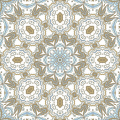 Golden -beige ornamental seamless vector pattern, on white background