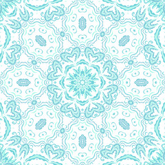 Turquoise pastel ornamental seamless vector pattern, on white background