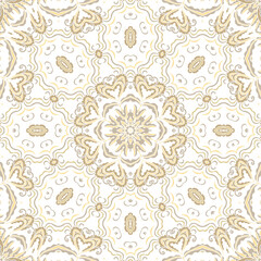 Golden -beige ornamental seamless vector pattern, on white background